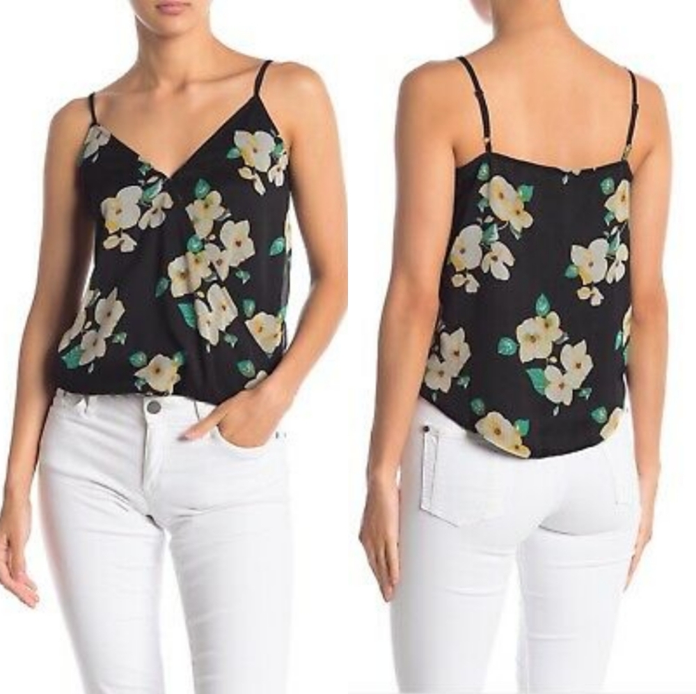NWT Free Press Floral Blouse Black Large Faux Warp